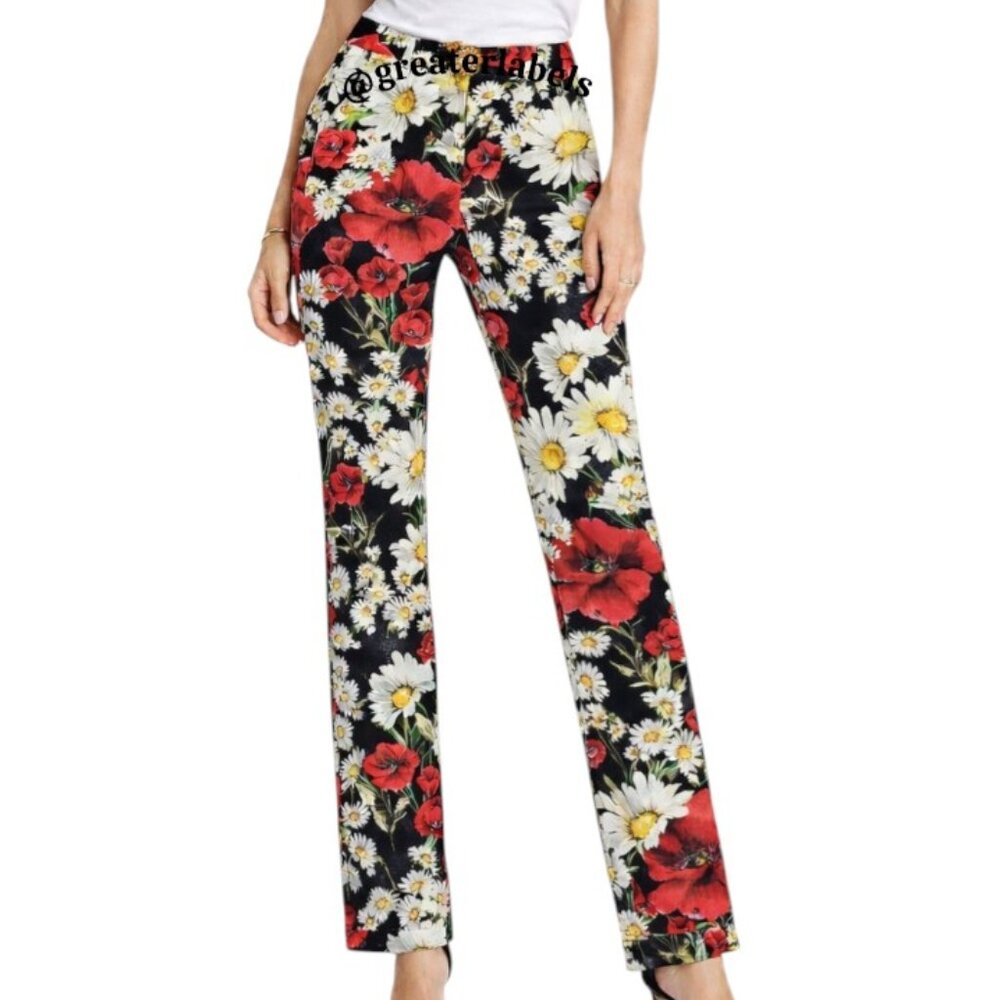Dolce & Gabbana Daisy & Poppy Print Cotton Straight-Leg Pants 2013 Runway Sz 36 - Picture 10 of 12